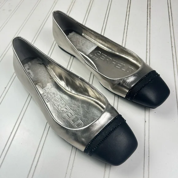 Karl Lagerfeld Vintage Paris Metallic Silver Flats Womenโs Size 8 - Picture 5 of 7